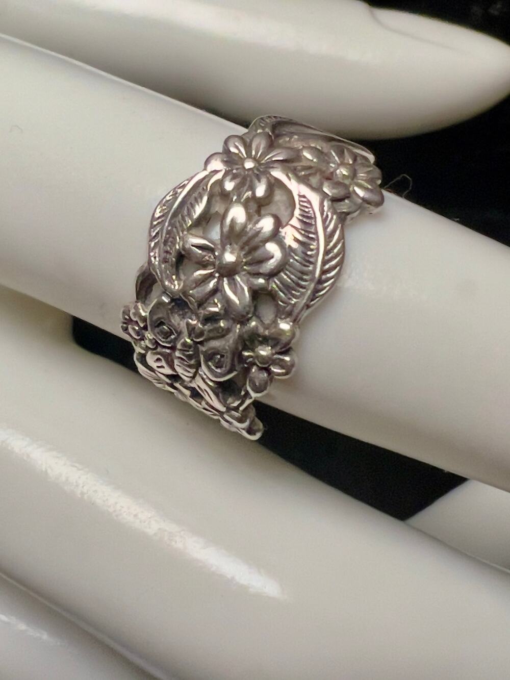 Vintage 925 Sterling Silver Floral Butterfly Garden Wide Band Ring Sz 7